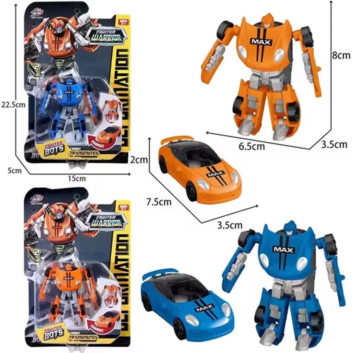 2x Fighter Warrior Bots MAX – De Ultieme 2-in-1 Transformeerbare Robot & auto DIY (Combi Deal 2 stuks transform Robots)