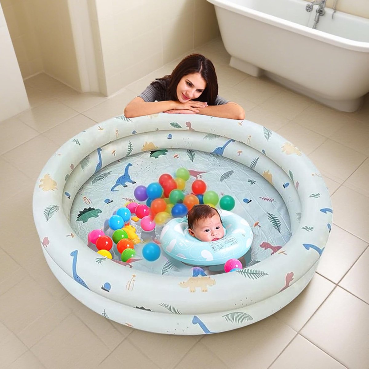 Opblaasbaar Zwembad voor Kinderen en Volwassenen – Slijtvast Draagbaar Plonsbad met Heldere Kleuren – Groot Tuin Zwembad voor Buiten, Terras & Zonnebaden – Snel op te zetten