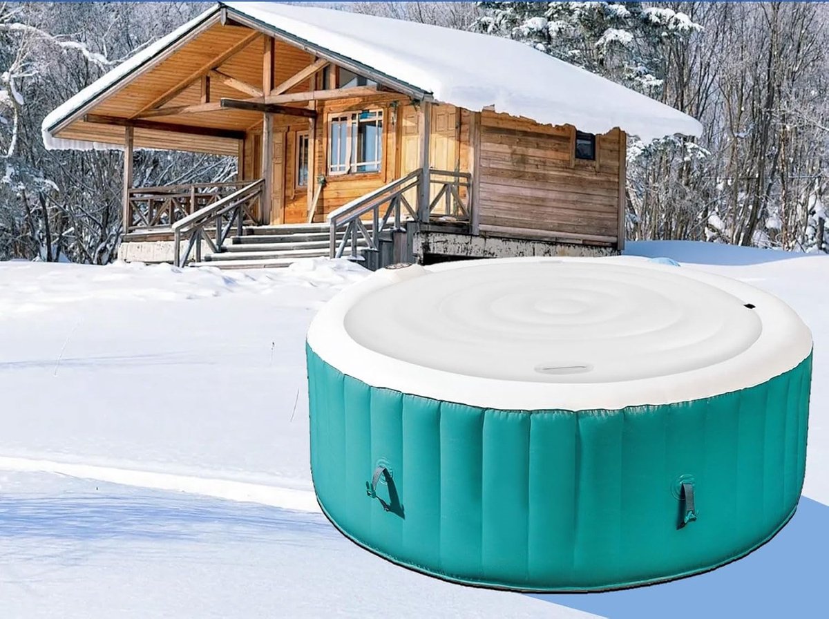 Rond Opblaasbaar Spa Deksel 160x160 cm – Warmte-Isolerende Jacuzzi Afdekking met Handgrepen & Waterdichte Sluiting – Energiebesparende Beschermhoes voor 4-Persoons Bubbelbad