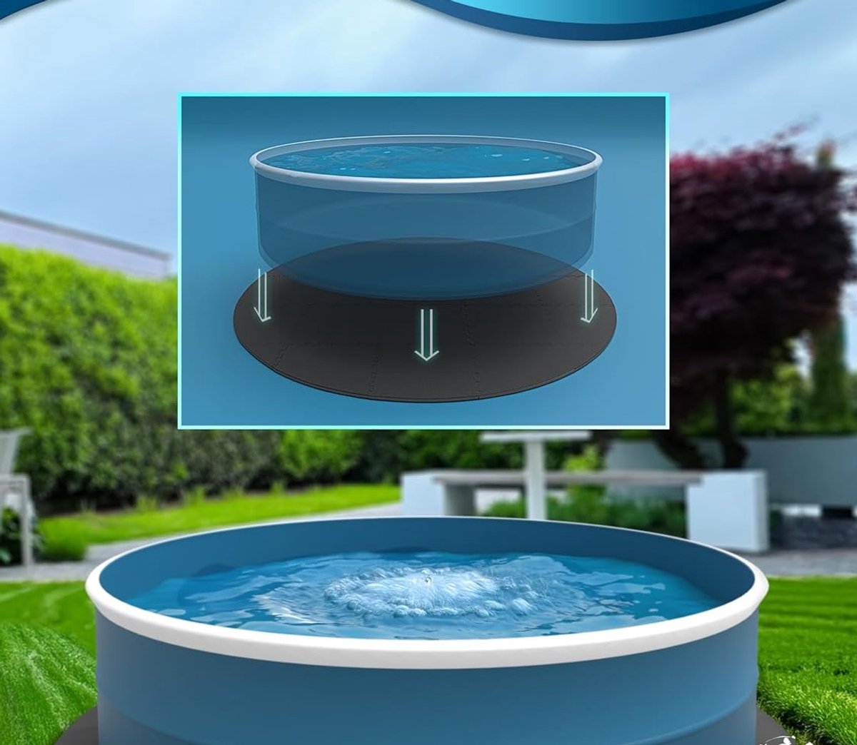 Whirlpool Vloerbeschermingsmat Rond 200 cm – Antislip Zwembadmat & Beschermingsmat voor Jacuzzi, Bubbelbad of Spa – Waterdichte en Weerbestendige Ondergrond – Zwarte Poolmat