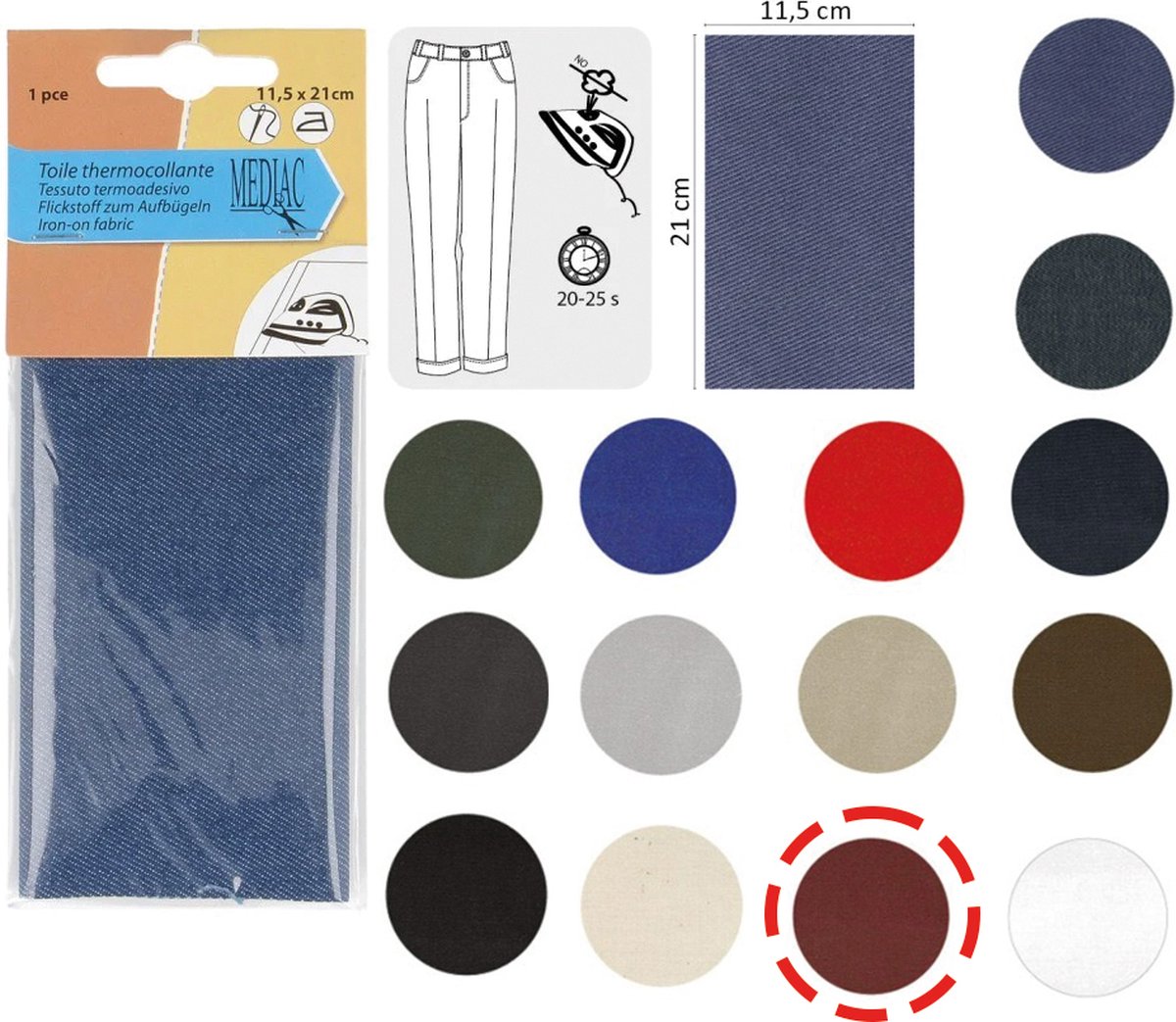 Opstrijk stof om gaatjes en scheurtjes te repareren - bordeaux - katoen - 11,5 x 21 cm