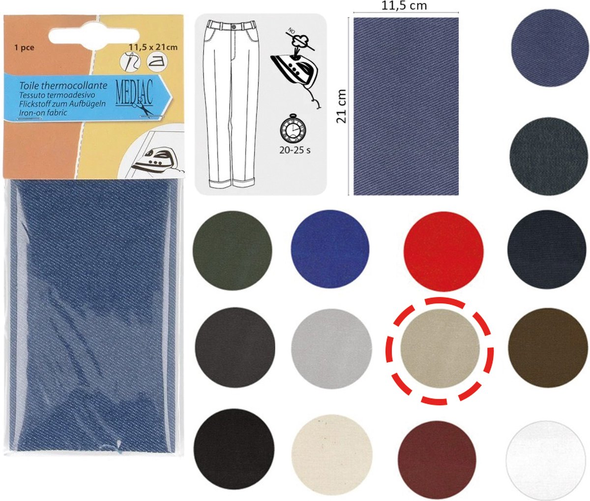 Opstrijk stof om gaatjes en scheurtjes te repareren - ecru - katoen - 11,5 x 21 cm