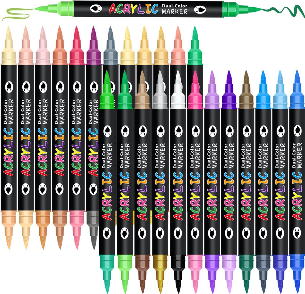 Meedeer Acrylstiften-Voor Stenen 48 Kleuren-acrylstiften met dubbele kop en fijne punt-Zachte Tip Acrylverf Stiften-Waterdicht stift-Voor Hout-Glas-Canvas-Cadeaukaart-Paaseieren Markeerstiften Lijnbreedte 0.5-5mm