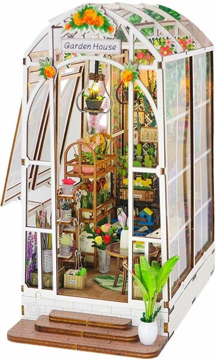Meedeer DIY Boekensteunen Kits - Tuinhuis - DIY Miniatuur Boek Kits - Boekenplank -Insert Decor Alley voor Boekenplank Thuis Bureau-doe-het-zelf houten poppenhuis kit -puzzel huis model bouwsets