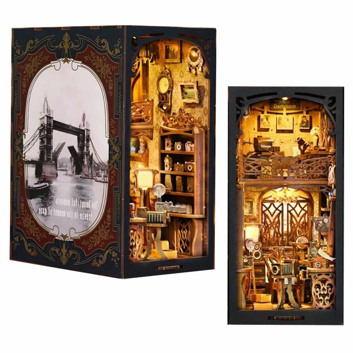 Meedeer DIY Book Nook Kit-Film doka-Camera collectie kamer-Miniatuur huis kits-DIY poppenhuis-3D puzzle-Modelbouw houten bouwset-Met led en stofkap-Knutselsets voor volwassenen-Verjaardagscadeau Kerstmis
