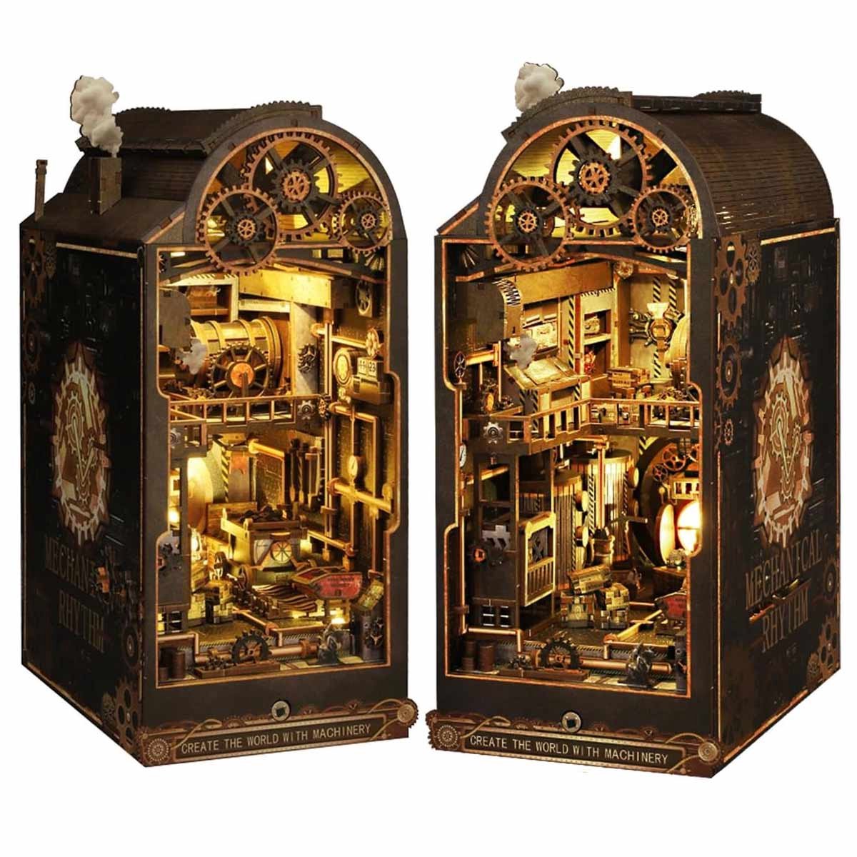Meedeer DIY Book Nook Kit-Steampunk stijl-Met LED-Sensorlicht-Nieuwe tandwielrotatiefunctie-DIY poppenhuis-Model bouwen huis met decoraties voor thuis-Knutselsets voor volwassenen-Verjaardagscadeau Kerstmis