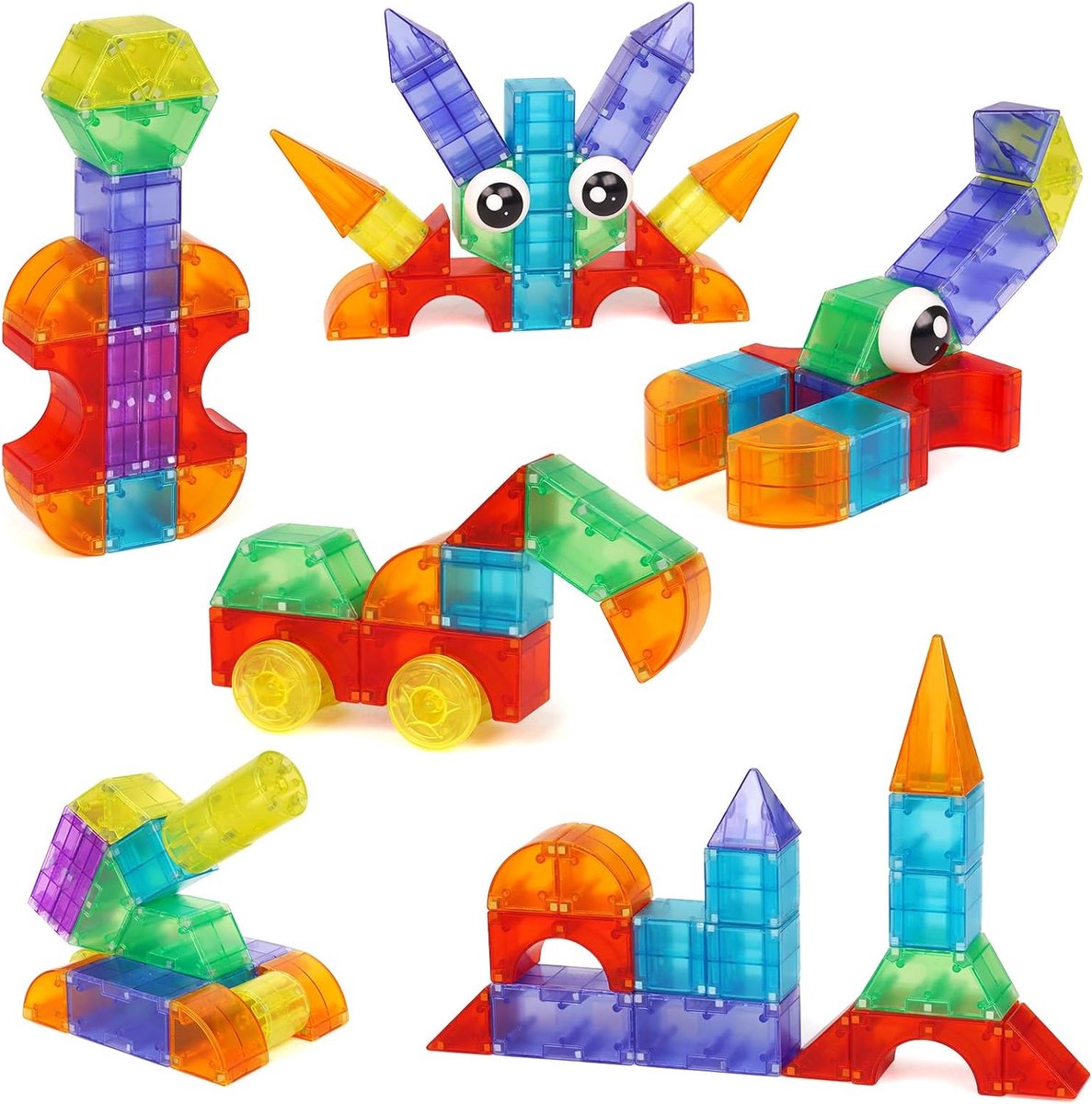 Meedeer Magnetische blokken-Magnetisch Speelgoed-bouwblokken 62 stuks-Constructie speelgoed - Magnetische Bouwset - Magnetic Tiles - Magnetische tegels - Magnetic blocks - Montessori Speelgoed (3 jaar-8 jaar)