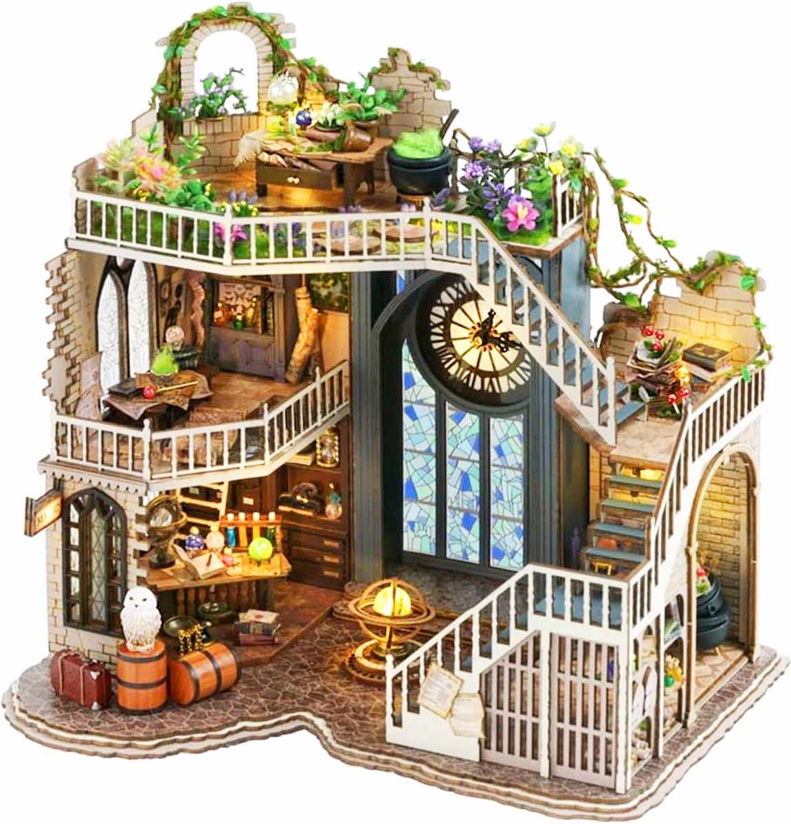 Meedeer Premium Miniatuur XXL bouwpakket - DIY magiërshut model- Miniatuur bouwpakket-miniatuur poppenhuis-handgemaakt houten model-Met LED verlichting- 23x16x23cm- Poppenhuis – Voor 14 jaar +