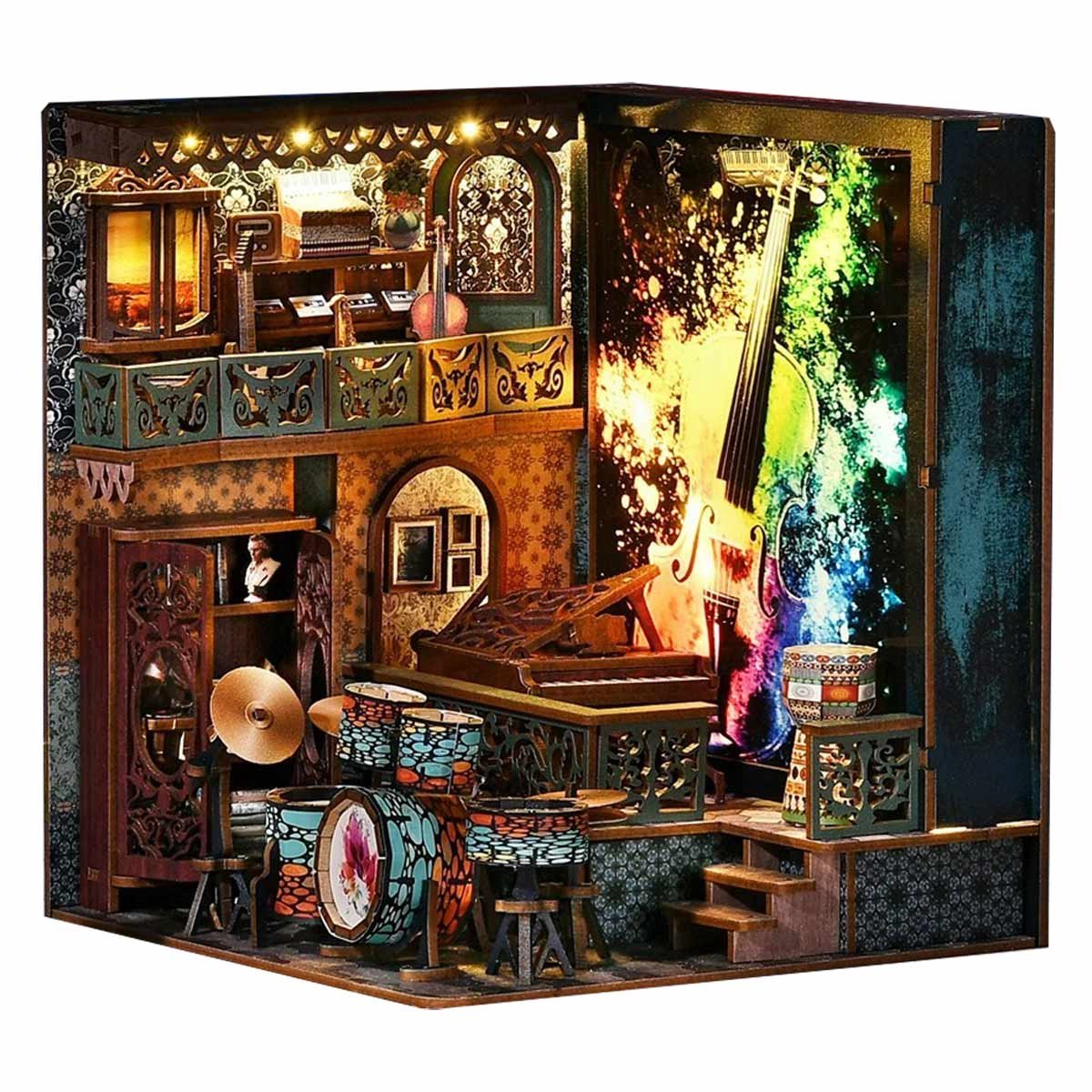 Meedeer Premium Miniatuur bouwpakket-Houten modelbouw-Muziek Thema Cabine-DIY Licht schilderen-USB-Drie lichtstanden-Doe-het-zelf houten poppenhuis kit-Miniatuur bouwpakket-Voor volwassenen en Kinderen