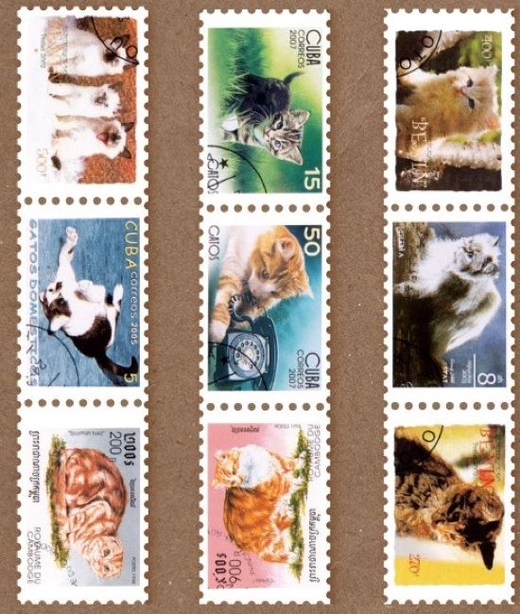 Postzegel Tape - Poezen - Washi tape Katten - Tape in postzegelvorm - Leuk voor oa. Bulletjournal, Scrapbooking, Agendas en Kaarten maken