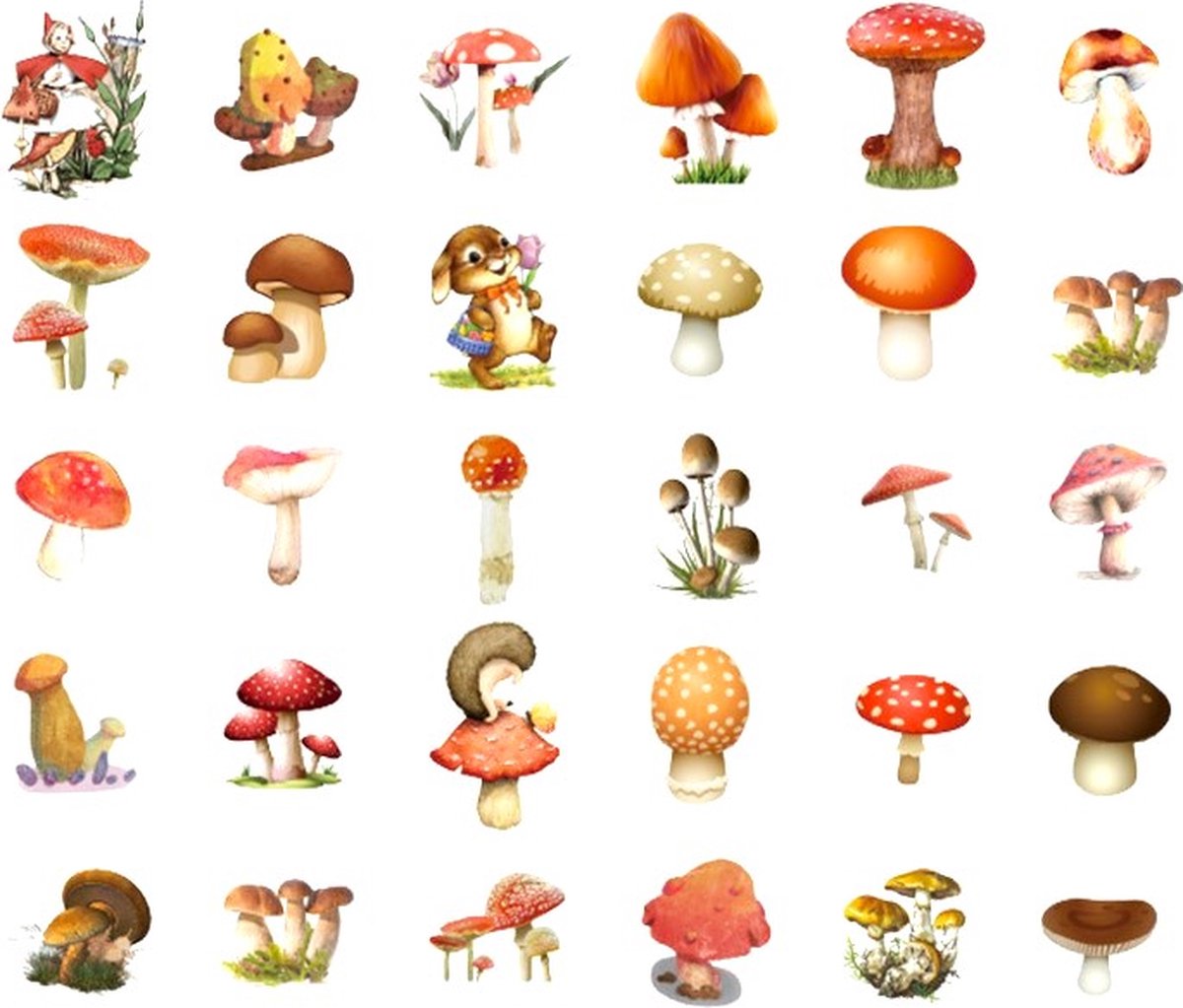 Stickerset Paddenstoelen - 60 stuks - Forest Mushroom - Stickers