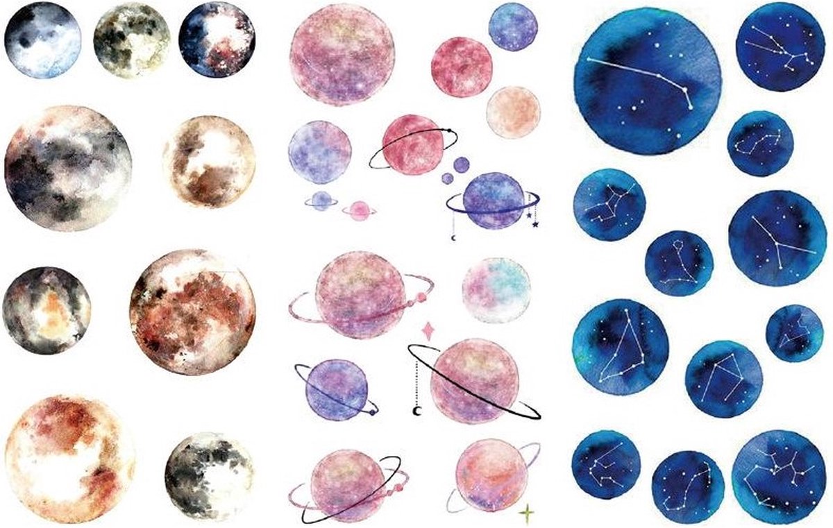 Stickerset Planeten - 3 vellen - Aarde Stickers - Sterrenstelsel Sticker