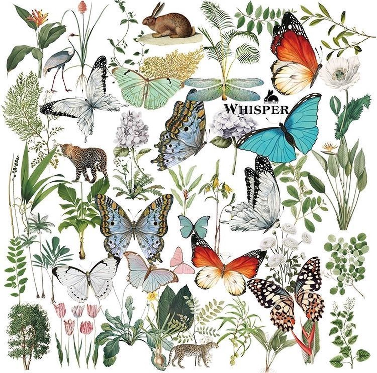 Vintage vellum stickers - Whisper - 50 stuks - Vlinder- en Plantenstickers