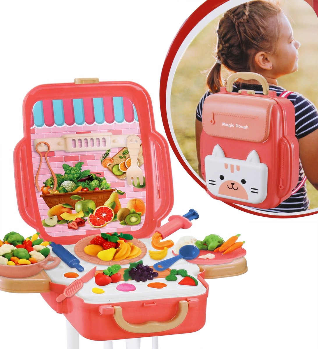 MEGA CREATIVE 3-in-1 Boetseerklei Set met Accessoires in Koffer - Fruit/Groenten
