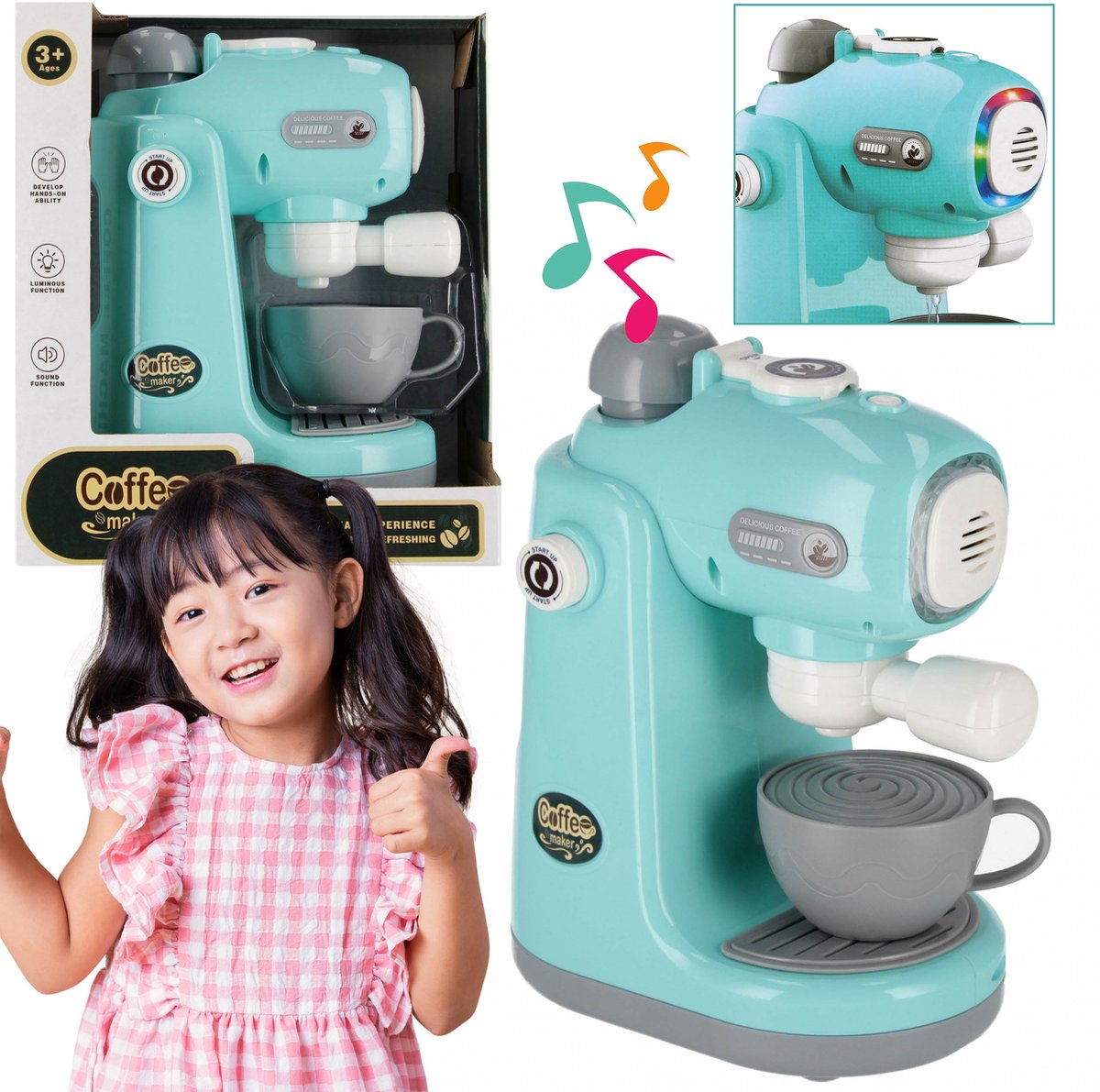 Speelgoed KOFFIEAPPARAAT voor kinderen + kopje, LICHT, GELUID, koffiezetten set 3+