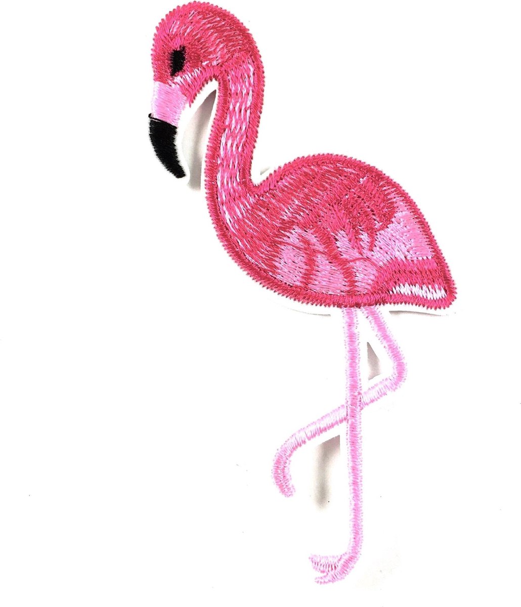   Donker Roze Flamingo Op 1 Poot Strijk Patch 10,5 x 6 cm