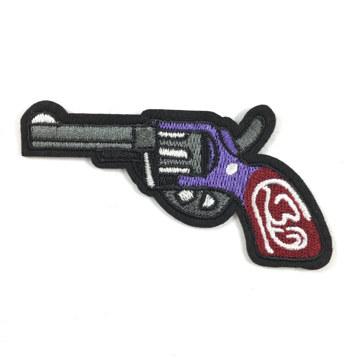   Grijs Klassiek Revolver Pistool Strijk Patch 9,2 x 5 cm