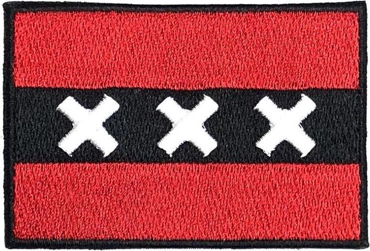   Rood Zwarte Amsterdam Vlag Patch 7,5 x 5,2 cm