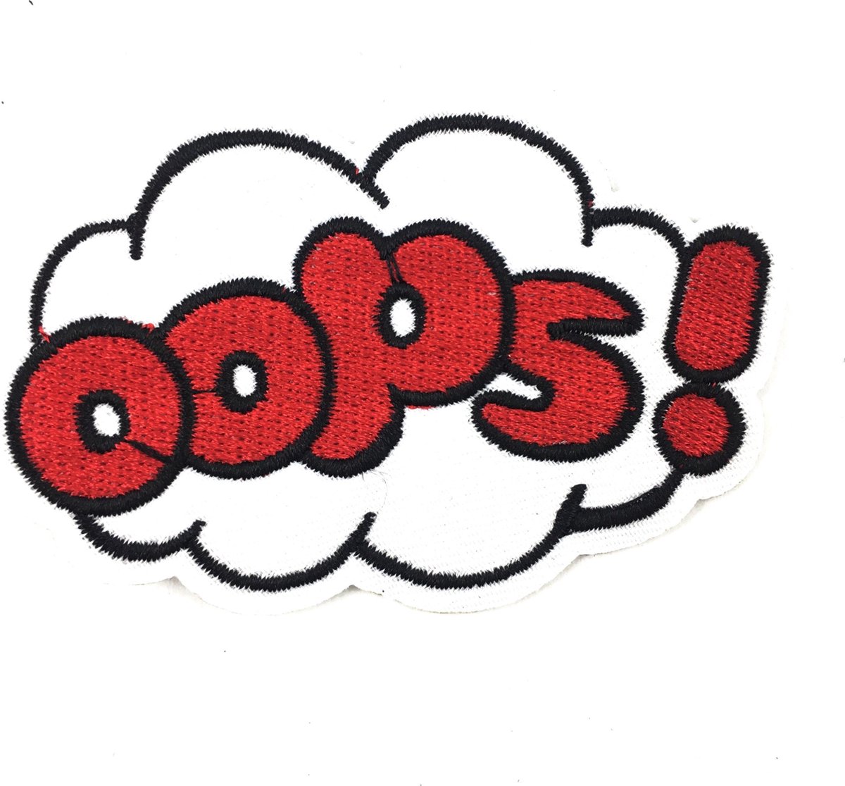   Witte Tekstwolk Met Rode Oops Tekst Patch 8,3 x 5,5 cm
