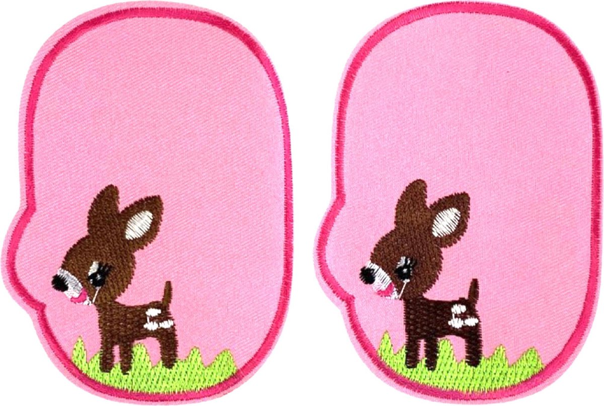 Roze Elleboog Knie Strijk Stukken Patches Bambi Hertje H 11.5 x B 8.2 cm