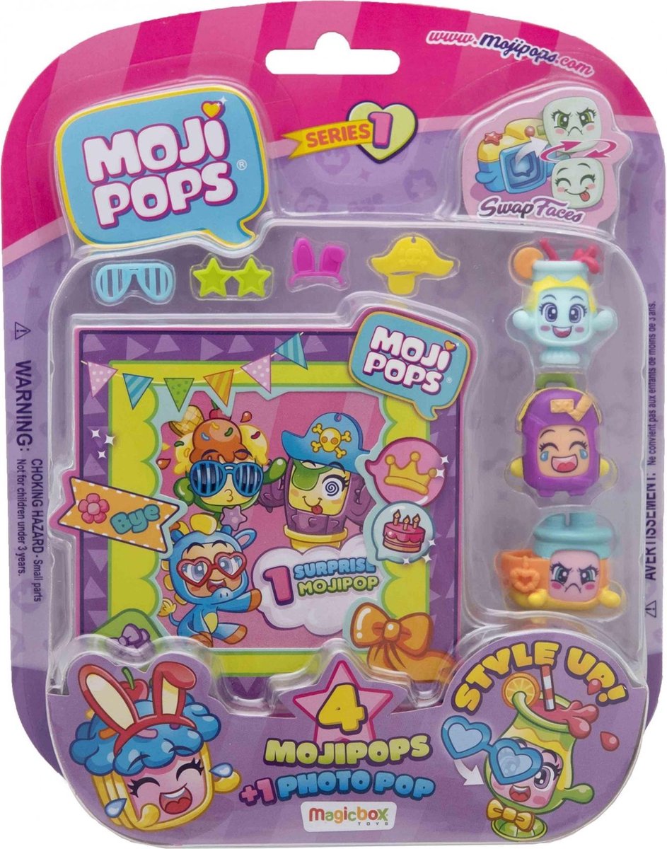MEGABLEU - 800814 - Blisterverpakking van 4 MOJIPOPS met accessoires en een Photo Pop