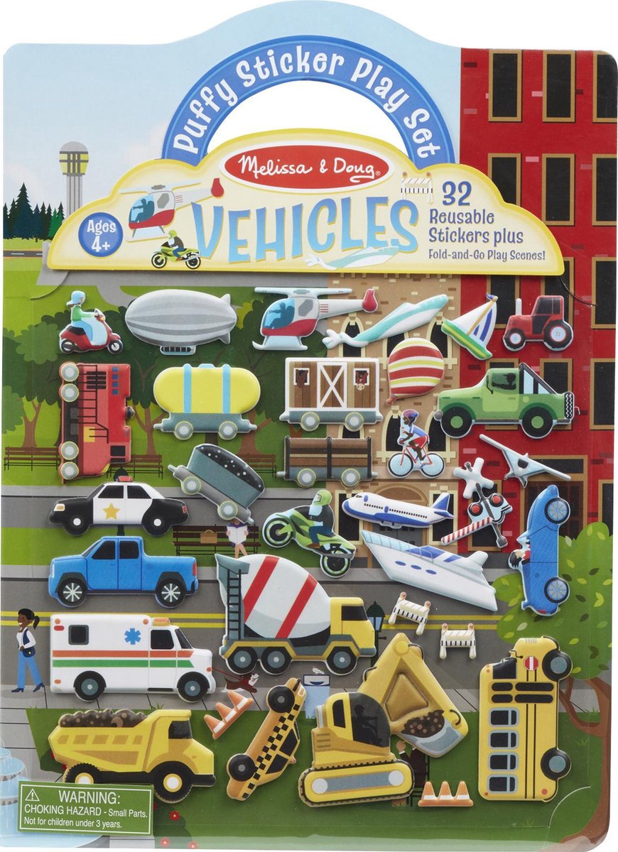 Melissa & Doug Stickerboek Puffy - Vehicles Karton 33-delig