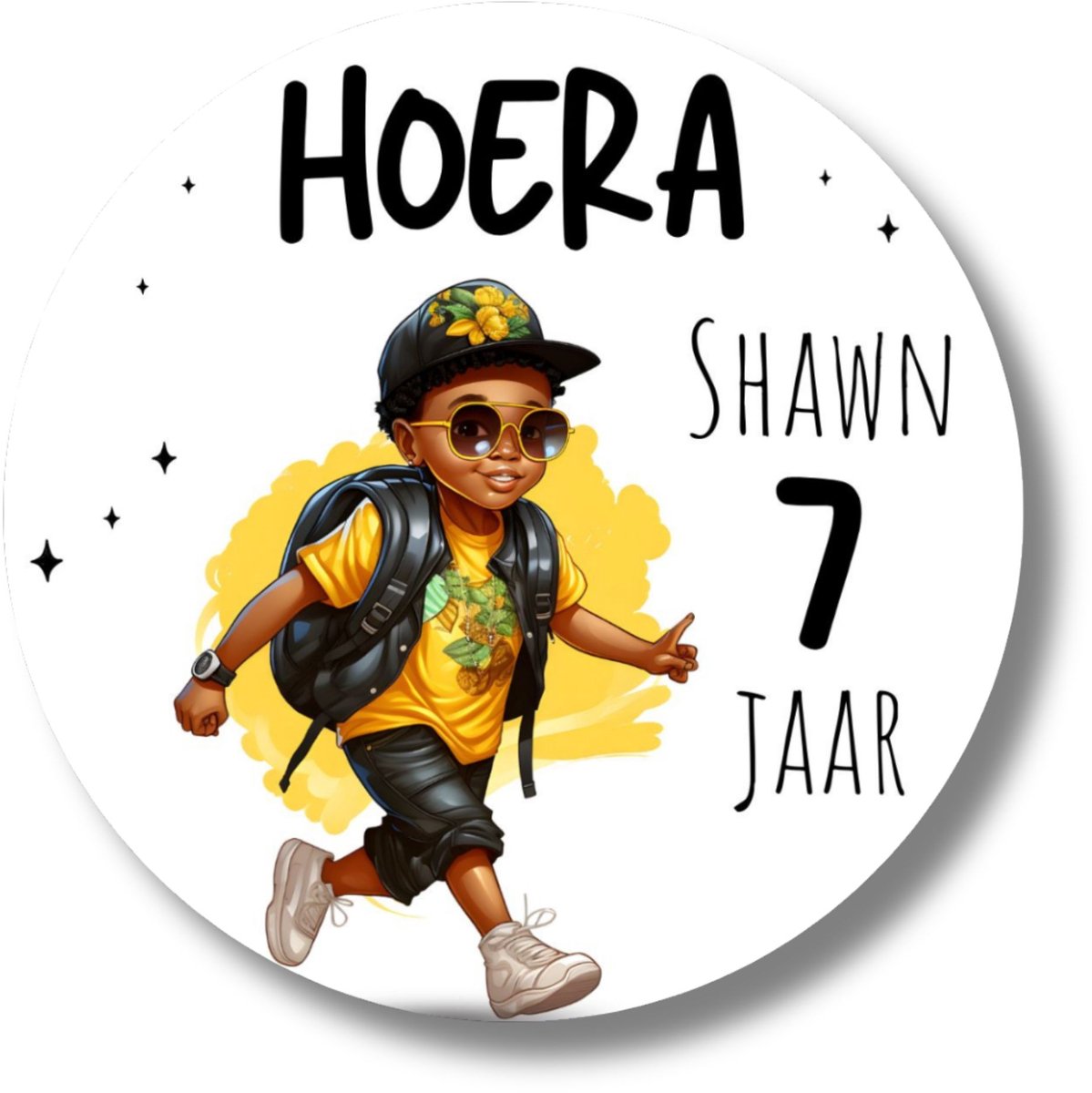Traktatie stickers stoere jongen – met naam & leeftijd – Gepersonaliseerd – 20 stuks