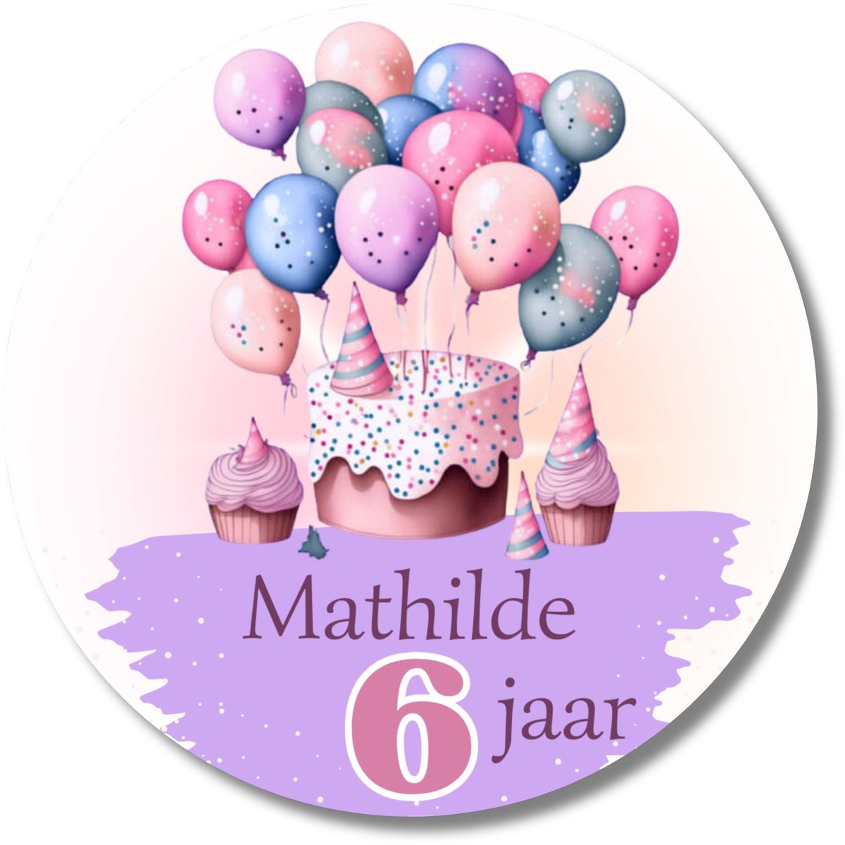 Verjaardag stickers met naam & leeftijd – 20 stuks – Taart en cupcakes – 40 mm