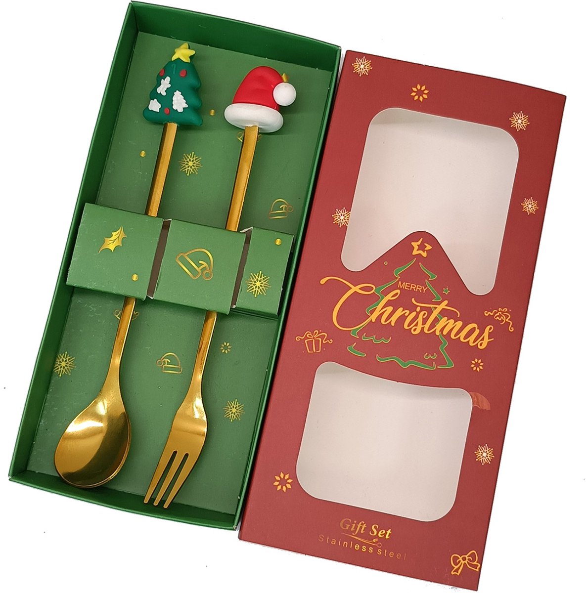 Bestekset - cadeauverpakking - 2-delig - kerst - feestelijk - roestvrij staal - tafelaccessoire - cadeau