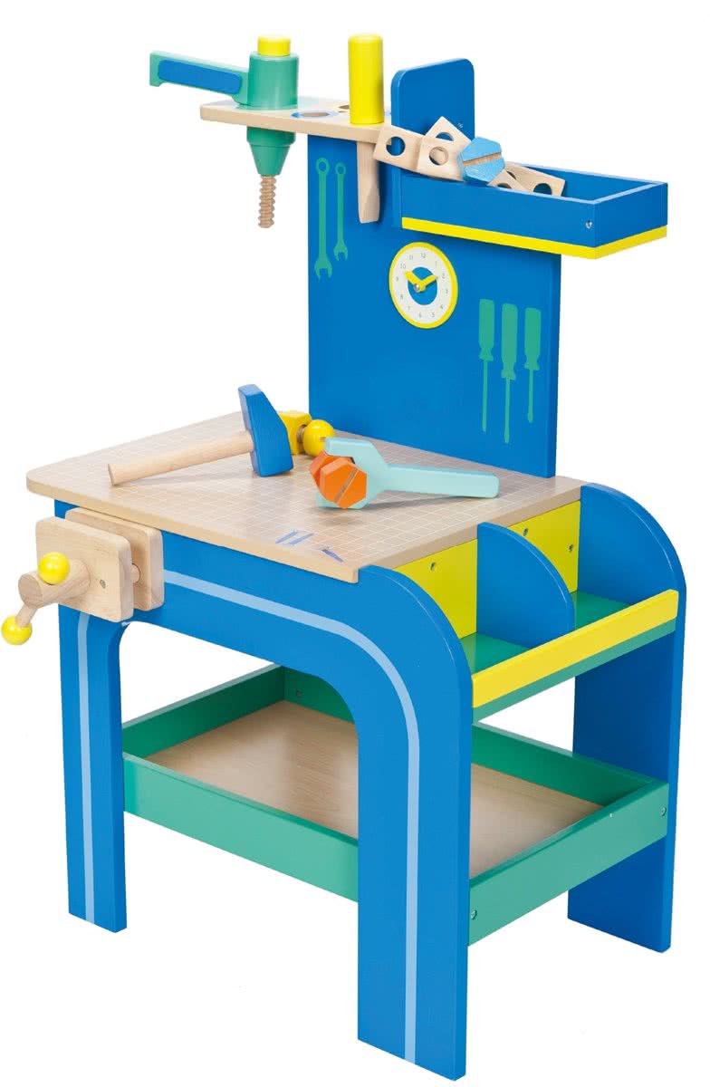   - Grote houten werkbank donkerblauw - inclusief accessoires