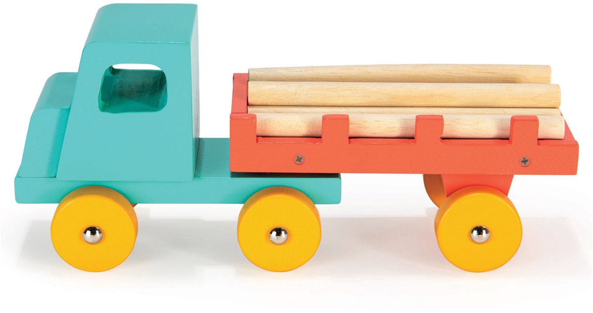 Mentari houten speelgoedwagen groenblauw - educatief houten speelgoed.