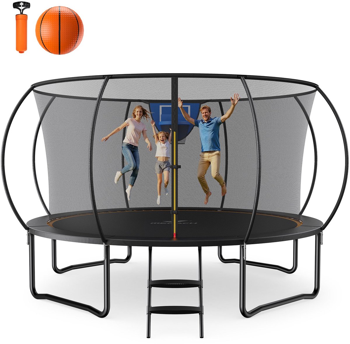MERACH Grote Tuin Trampoline Ø427 cm – Krachtige Rebound met Elastische Koorden – Met Net & Basketbalset – Veilig Buiten Spelen – Max. 150 kg