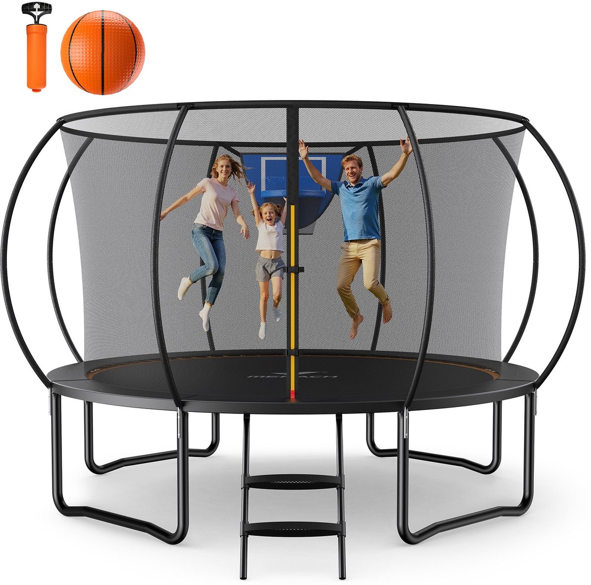 MERACH Trampoline Ø366 cm voor Buiten – Versterkt Frame met Verzinkt Staal – Inclusief Veiligheidsnet & Basketbalring – Tot 150 kg – Voor Familiegebruik
