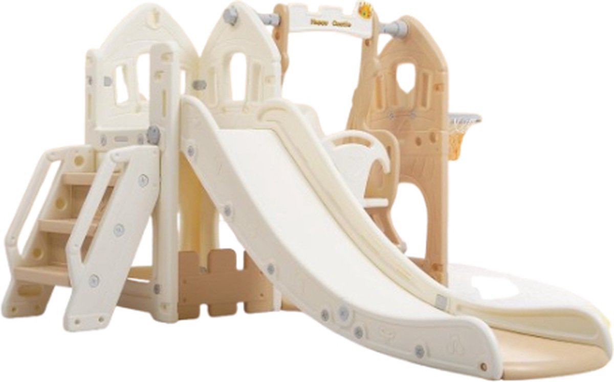 Merax 5-in-1 Speeltoestel Binnen - Kinderglijbaan met Schommel - Bruin met Wit