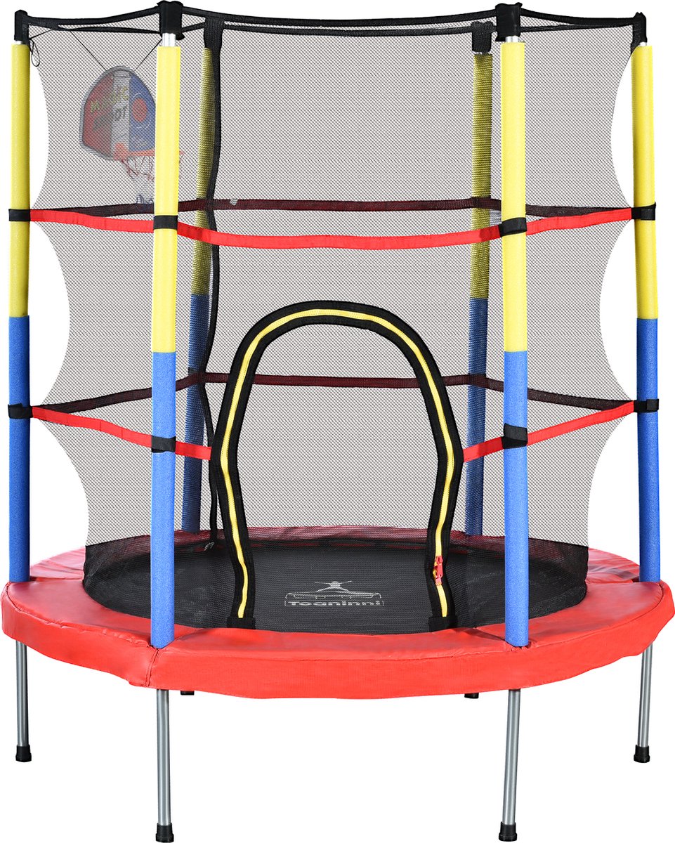 Merax Trampoline met Basketbalring - 164 x 140 cm - Mini Trampoline voor Kinderen - Rood met Geel en Blauw