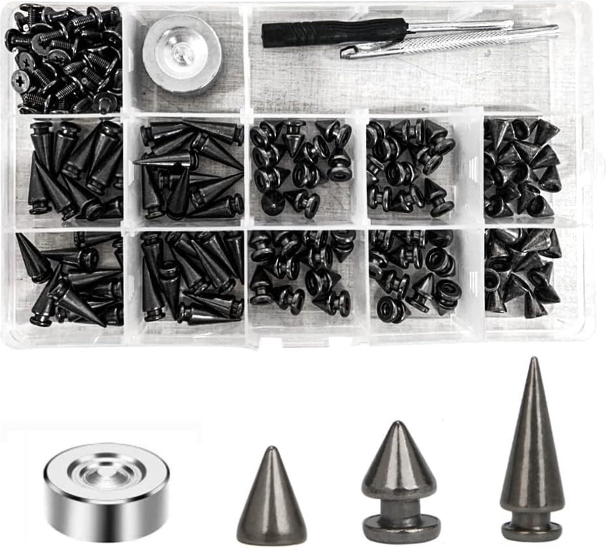 Stoere Metalen Klinknagels Set - 120 Stuks Punk Studs voor Kleding en Leer - Sierklinknagels met Schroevendraaier Perforator