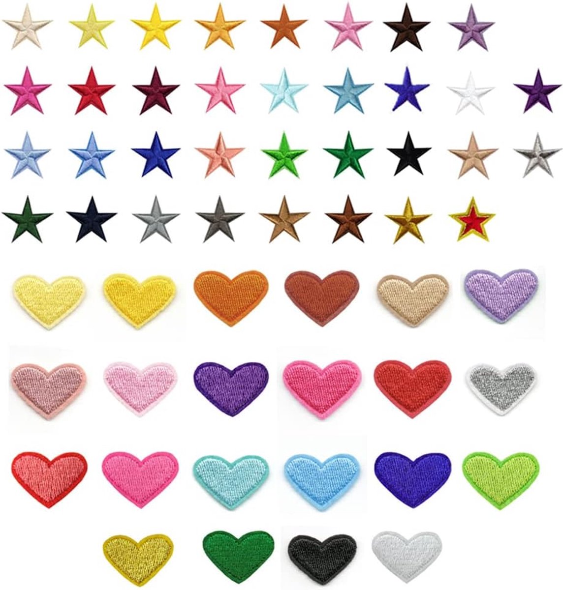 Sixfolo 56 stuks patches om op te strijken, geborduurde patches in hartvorm en ster, mini-strijkplaatjes, strijkapplicaties voor kinderen, opstrijkpatches voor doe-het-zelf kleding reparaties