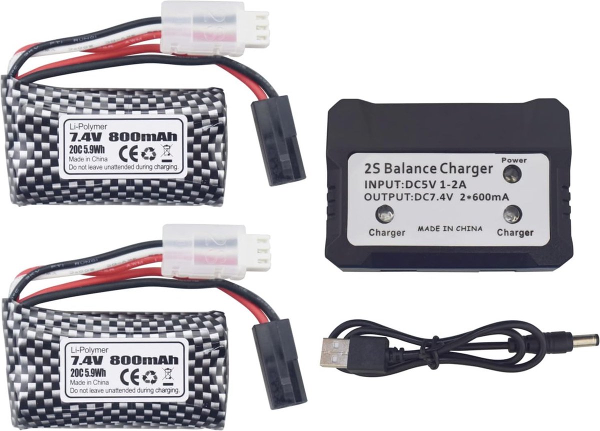 2PCS 7.4V 800mAh 5500-2P Plug Lithium Batterij met 2-in-1 Lader voor 9130 9135 9136 9137 9138 9145 RC Speelgoedauto RC 4WD Hoge Snelheid Off-Road RC Auto