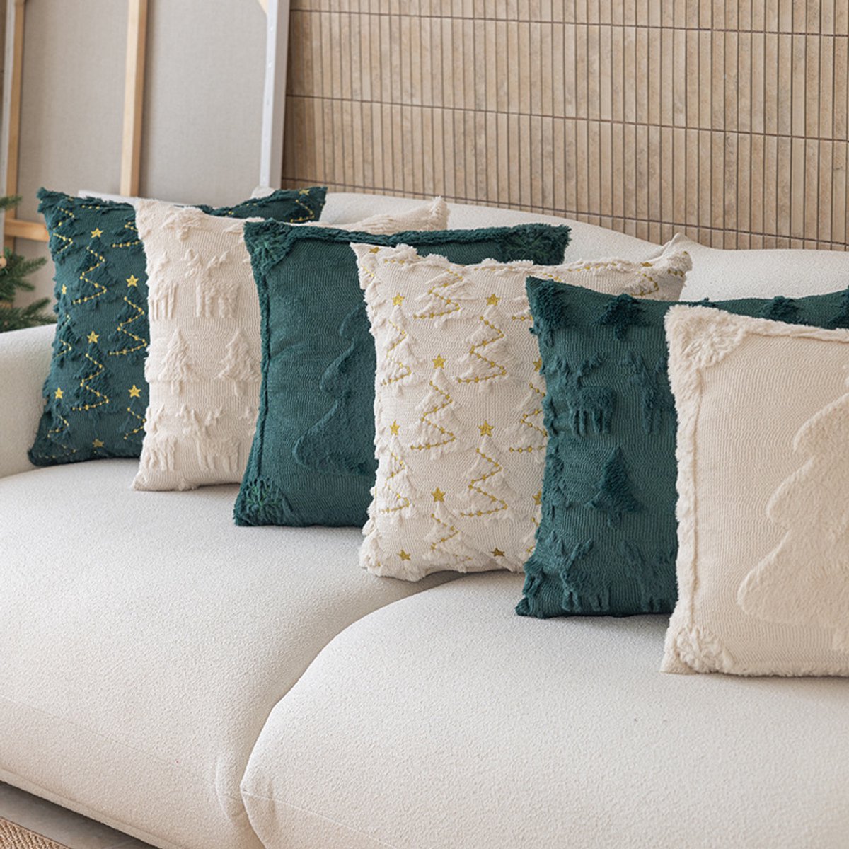 5 stuks set kerstboom kussens - 45x45 cm - decoratieve kerstboom kussens - ideaal voor familie, vakantie en winter decoratie - geen kussens inbegrepen