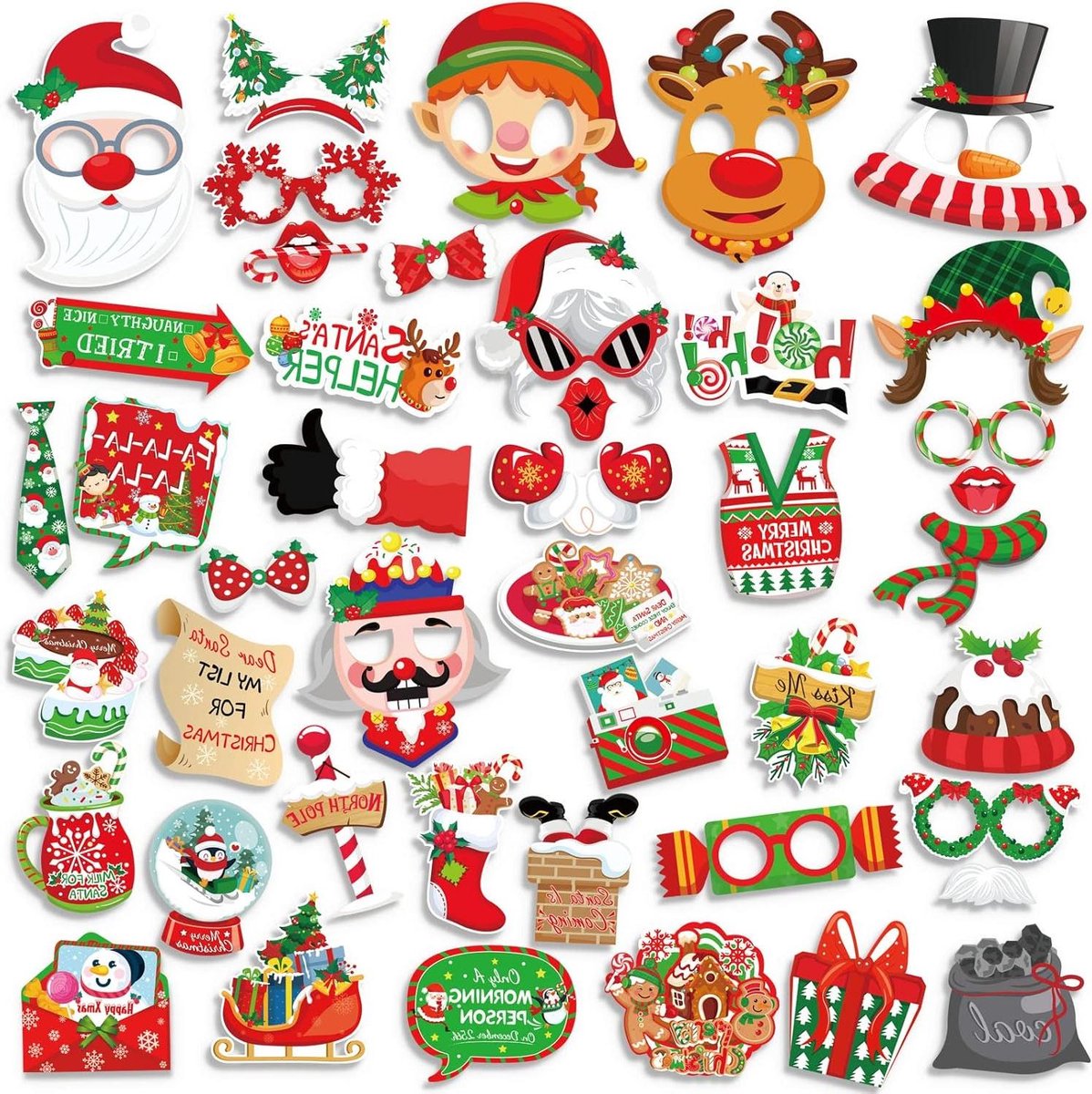 Green Glow - Fotocabine Rekwisieten - Kerstversiering - Vrolijk Kerstfeest - Foto Props - Kerstman - Sneeuwman - DIY Xmas Feest Decoraties