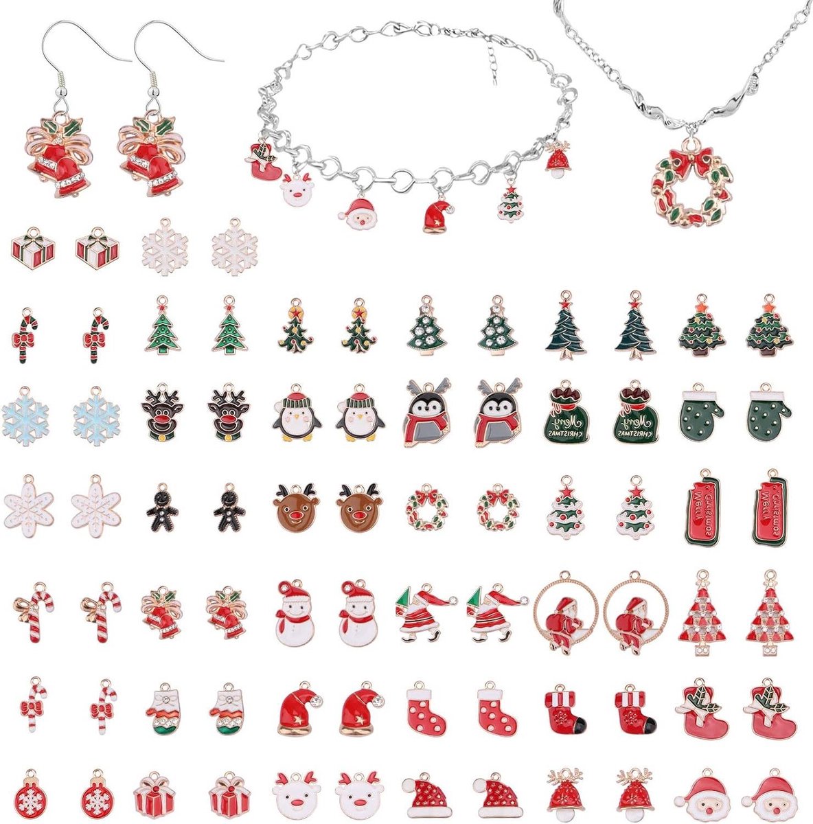 Green Glow - Kerst emaille gouden bedels voor sieraden maken - 76 stuks - DIY ketting armband oorbellen crafting.