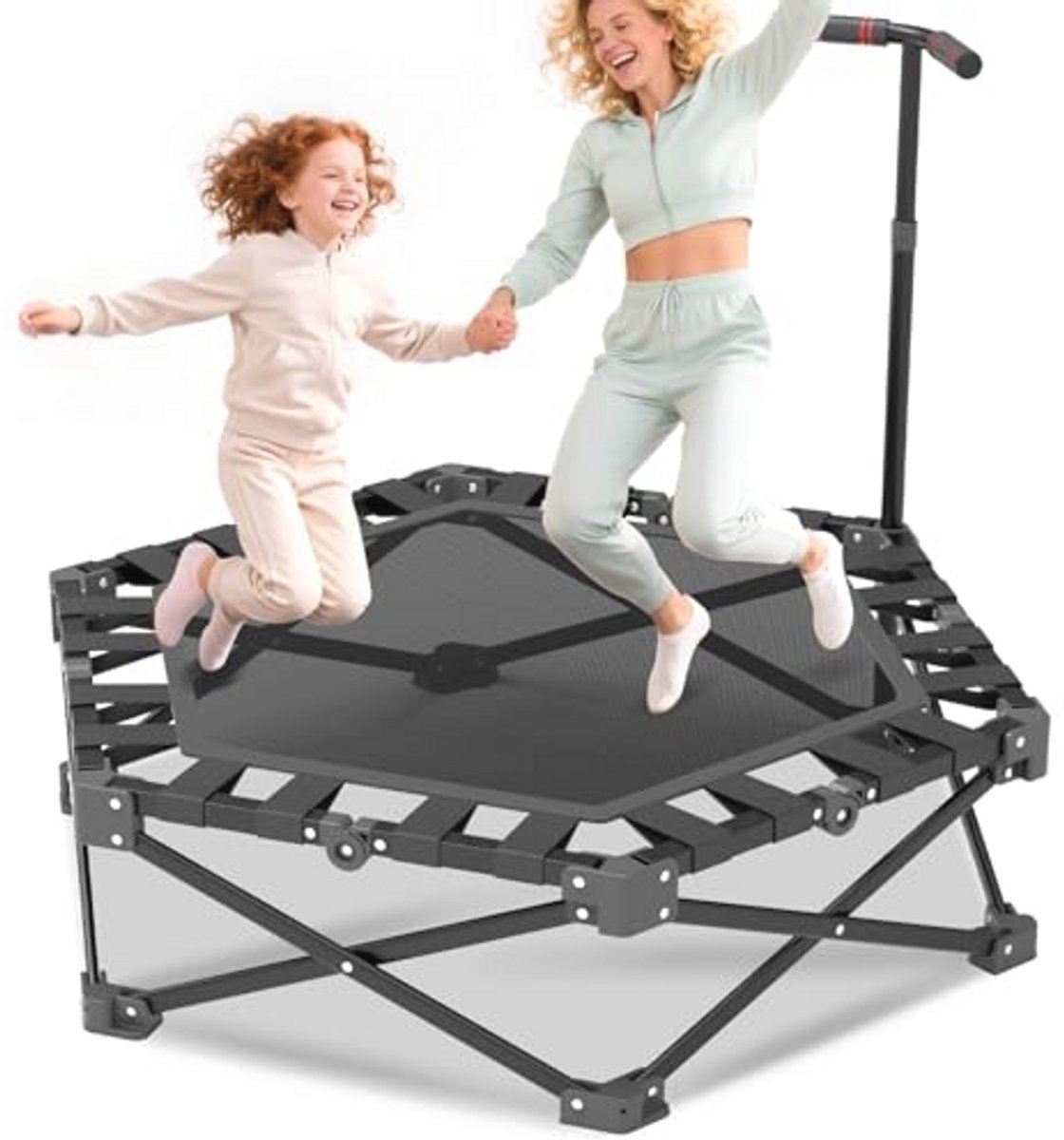 Inklapbare Fitness Trampoline met Verstelbare Handgreep - Stabiele en Stille Rebounder voor Kinderen en Volwassenen - Minitrampoline 90 cm - Geschikt tot 250 kg