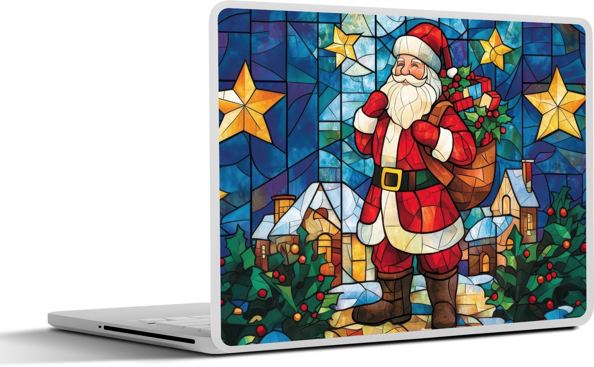 Laptop sticker - 11.6 inch - Kerstman - Glas - Kleurrijk - 30x21cm - Laptopstickers - Laptop skin - Cover