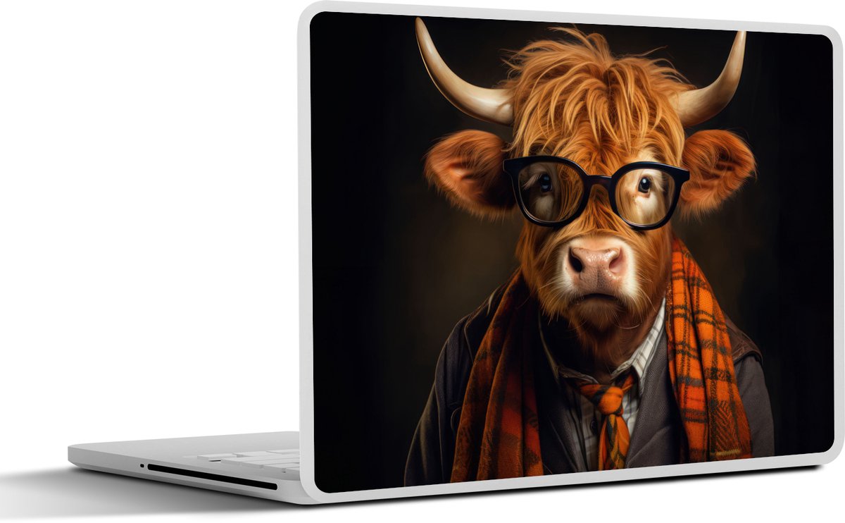 Laptop sticker - 11.6 inch - Schotse hooglander - Bril - Sjaal - Dier - 30x21cm - Laptopstickers - Laptop skin - Cover