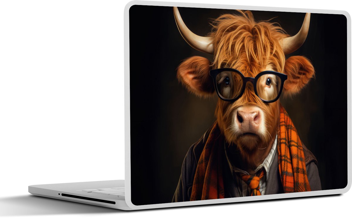 Laptop sticker - 17.3 inch - Schotse hooglander - Bril - Sjaal - Dier - 40x30cm - Laptopstickers - Laptop skin - Cover