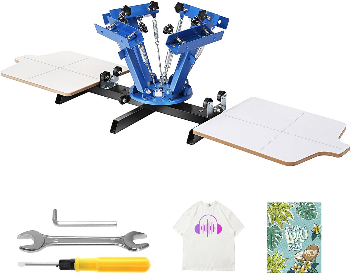 Zeefdruk - Zeefdrukmachine - 360° draaibaar - 54x45cm - Zeefdrukpers - Regelbare spanning - 4 kleuren 2 stations