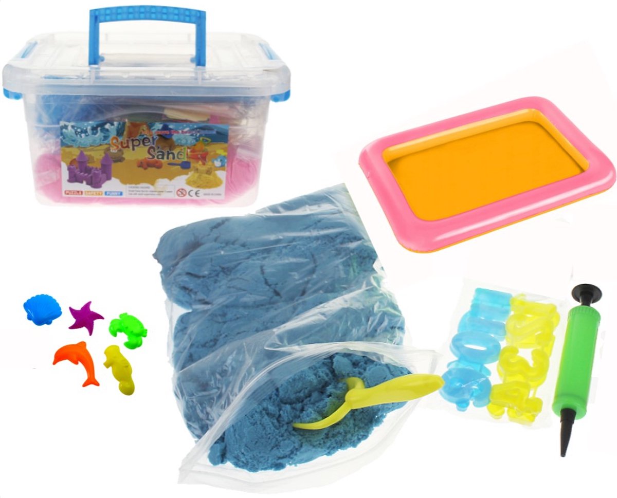Magnetisch Speelzand Toverzand voor Binnen - 1 KG met Opblaaszandbak, Pomp, Zandvormpjes in Handige Opbergbox -  Binnen Zandbak met Speelzand - Sensorisch Speelgoed voor Creatieve Kinderen - Zandbak