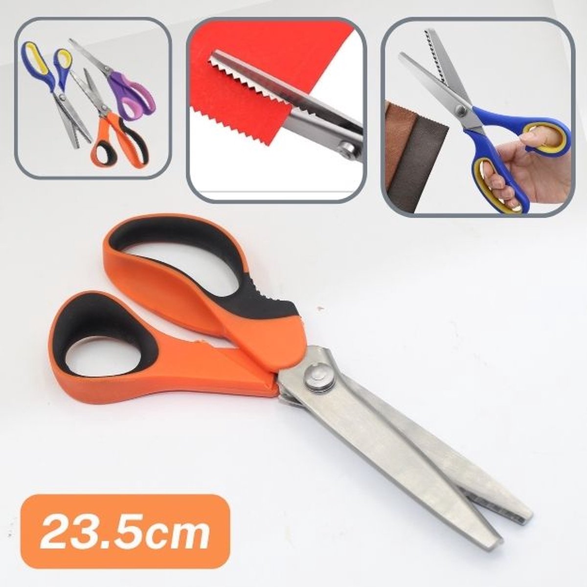 1 ROESTVRIJE STALEN GETANDE SCHAAR / KARTELSCHAAR, Totale Lengte 23,5CM, Voor Naaien, Kleermaken, Papier en Hobby, Kleur ORANJE/ZWART