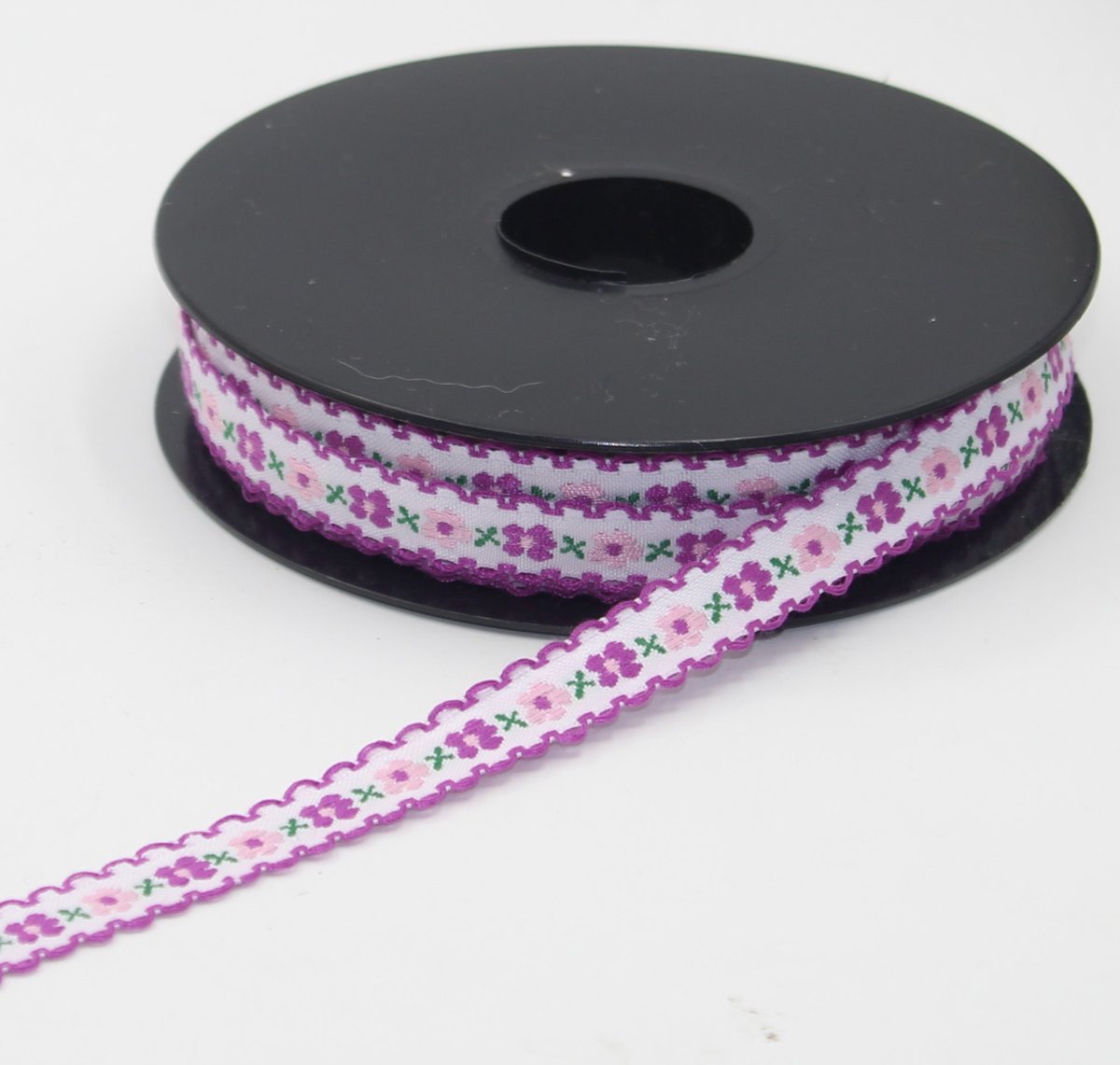 5 Meter JACQUARD LINT/GEWEVEN LINT met Bloemen Motief, Breedte 12MM, Kleur LILA