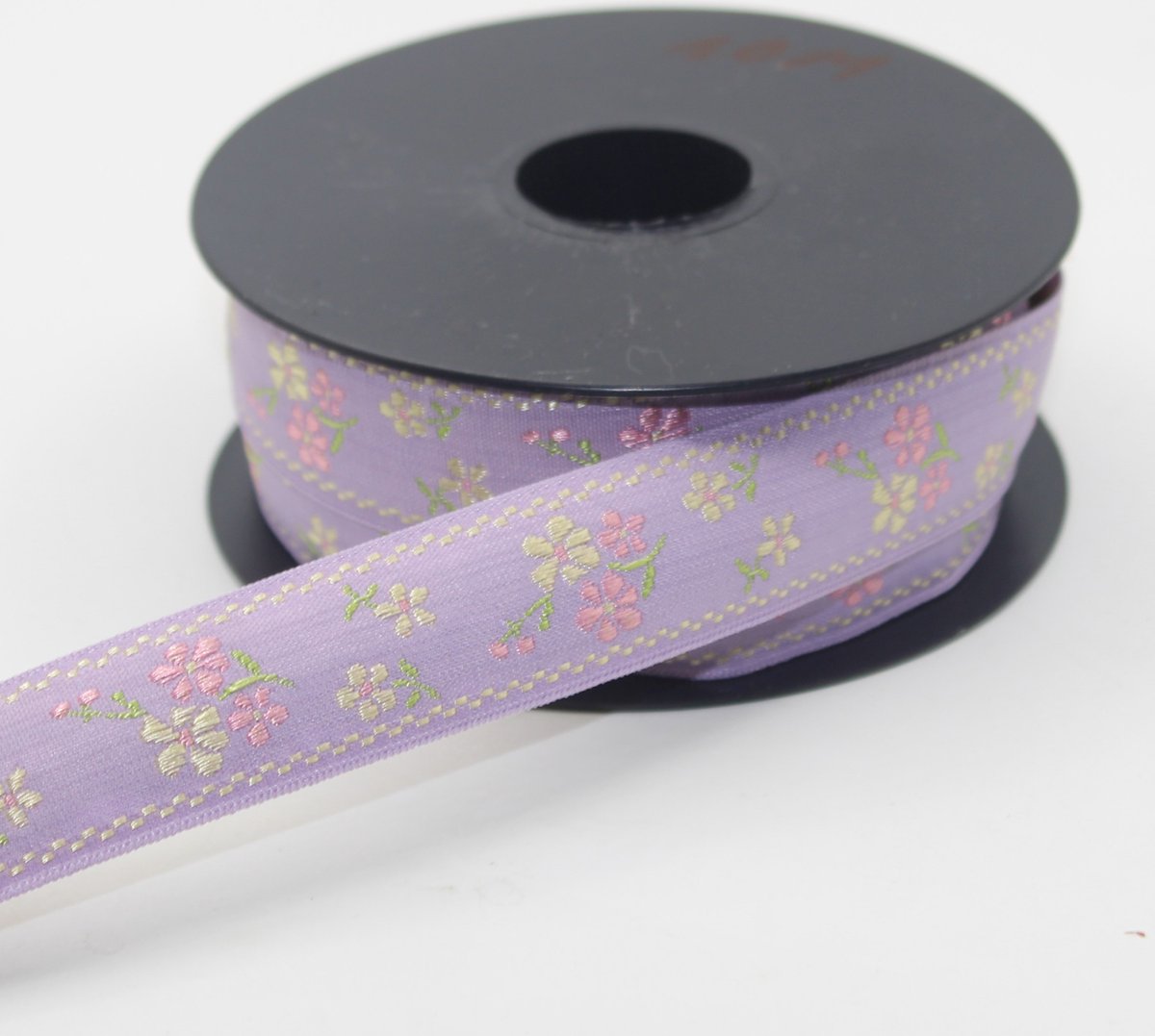5 Meter JACQUARD LINT/GEWEVEN LINT met Bloemen Motief, Breedte 25MM, Kleur LILA